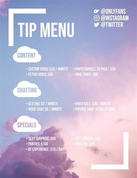 onlyfans tip menu|OnlyFans Tip Menu